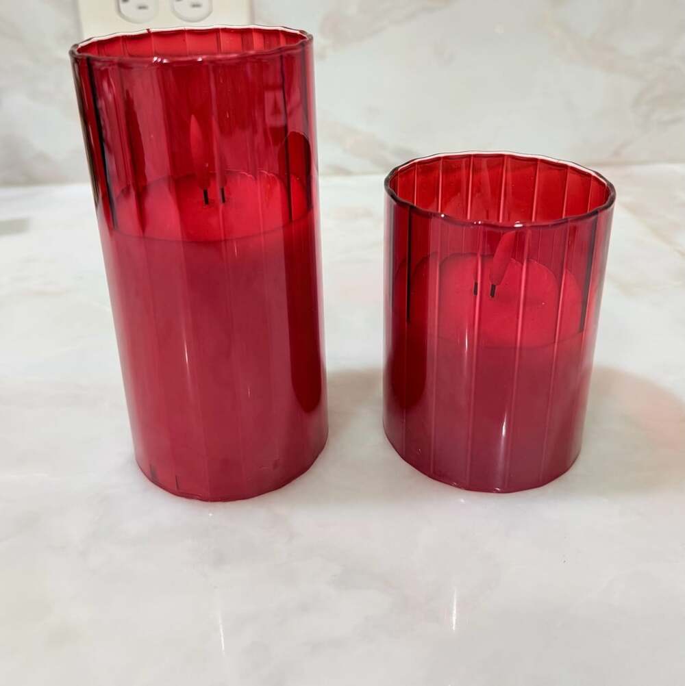 Red Flameless Pillar Candle Set of Two